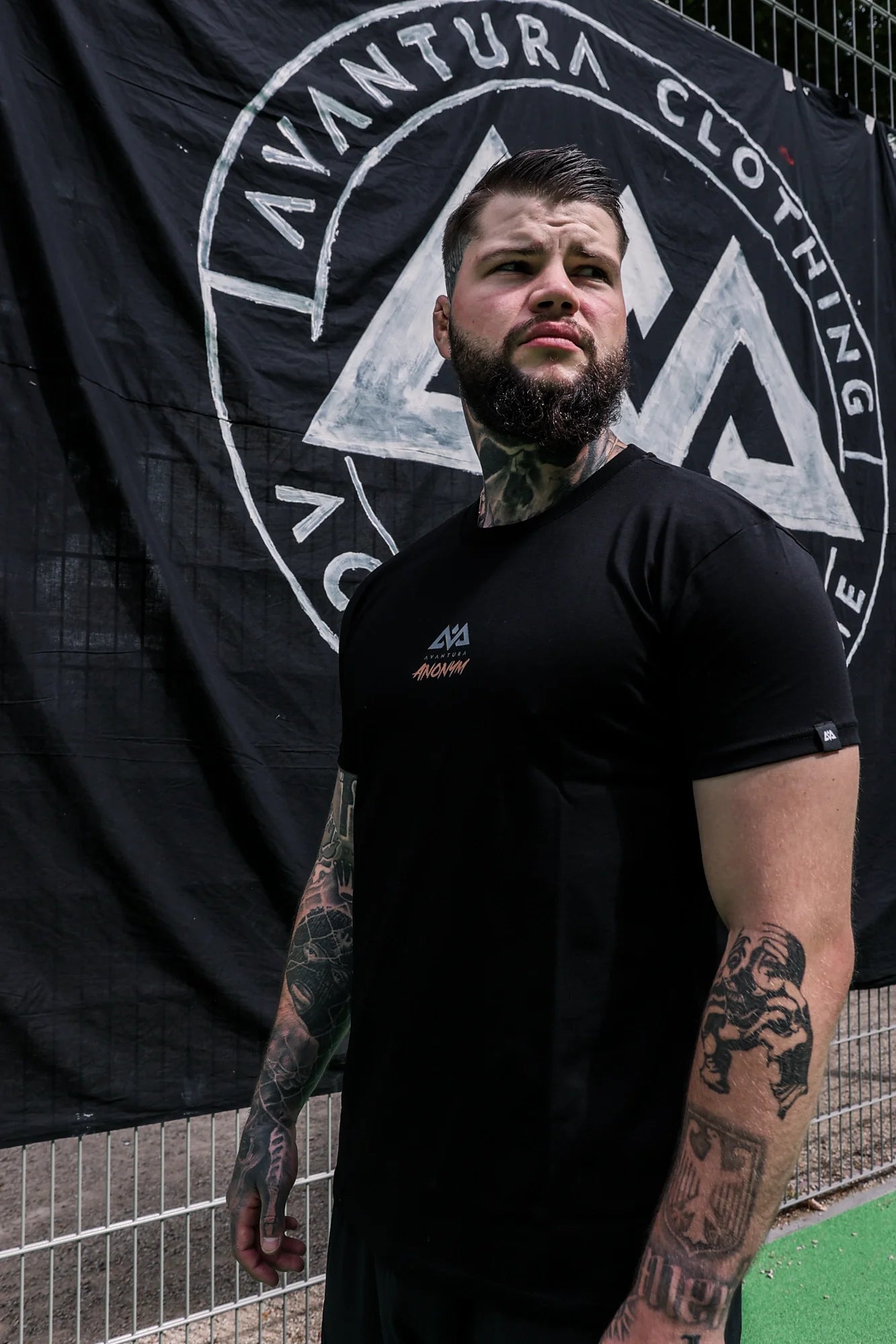 Black Anonym T-shirt with chest logo and woven sleeve label