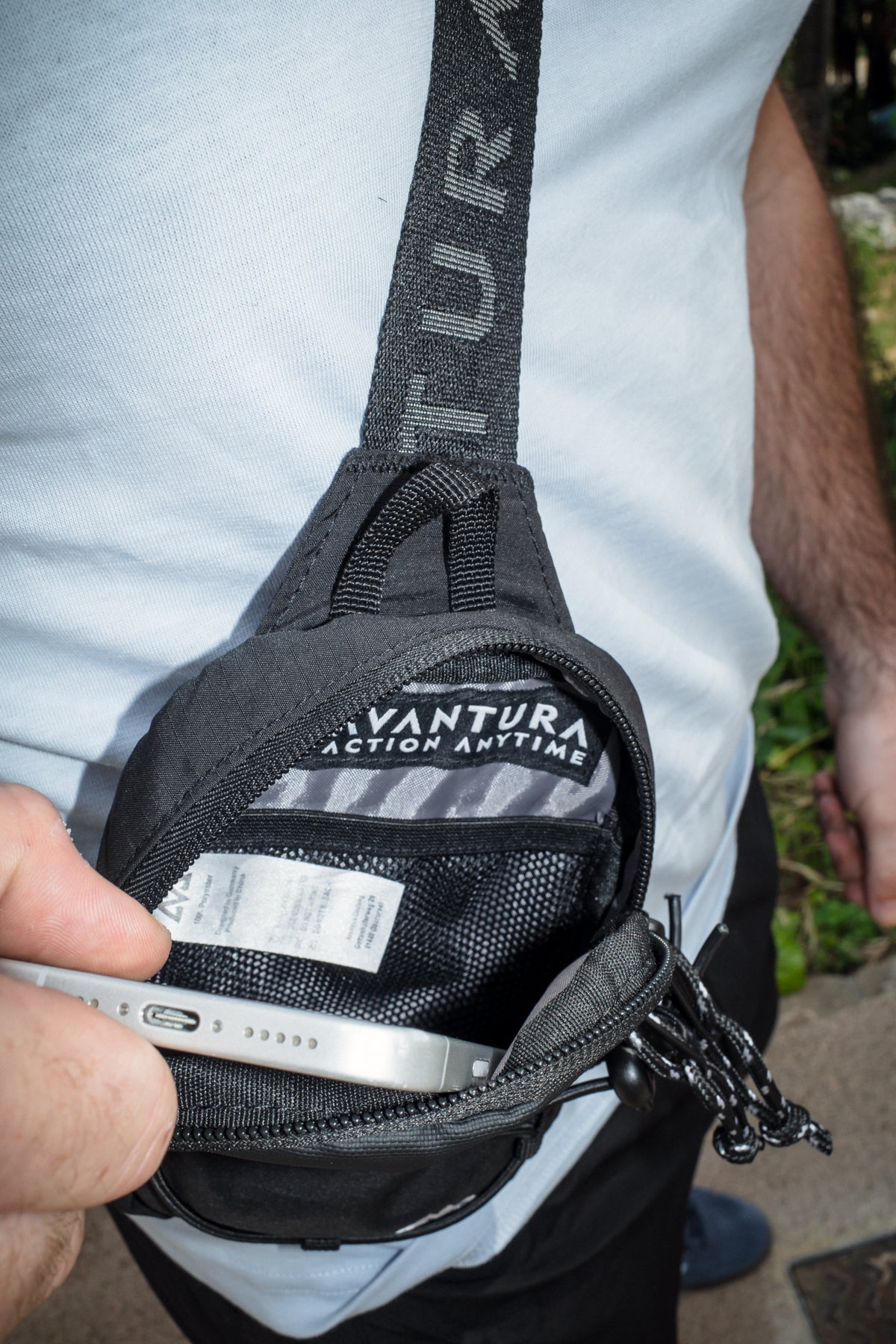 Pusher bag interior mesh pocket and label