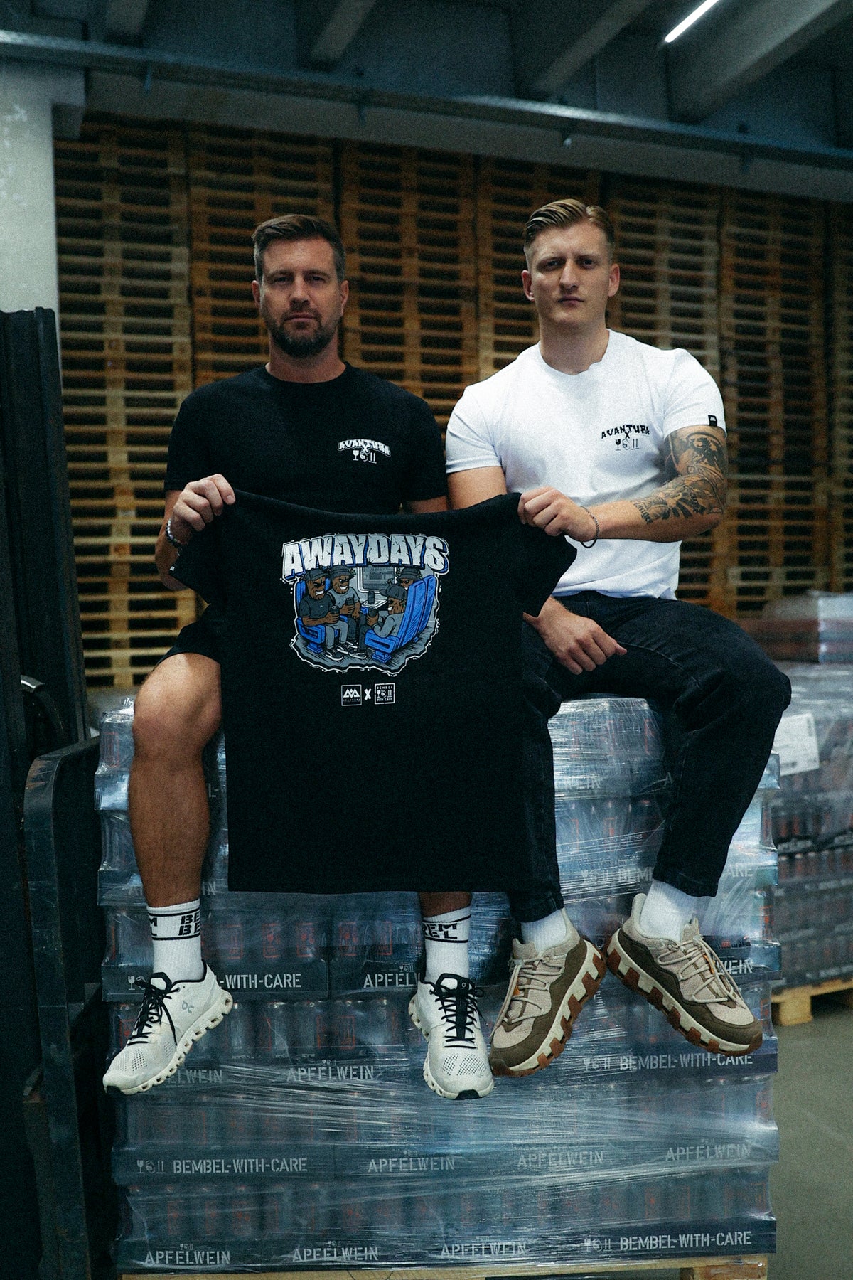 White and black Avantura x Bembel T-shirt comparison