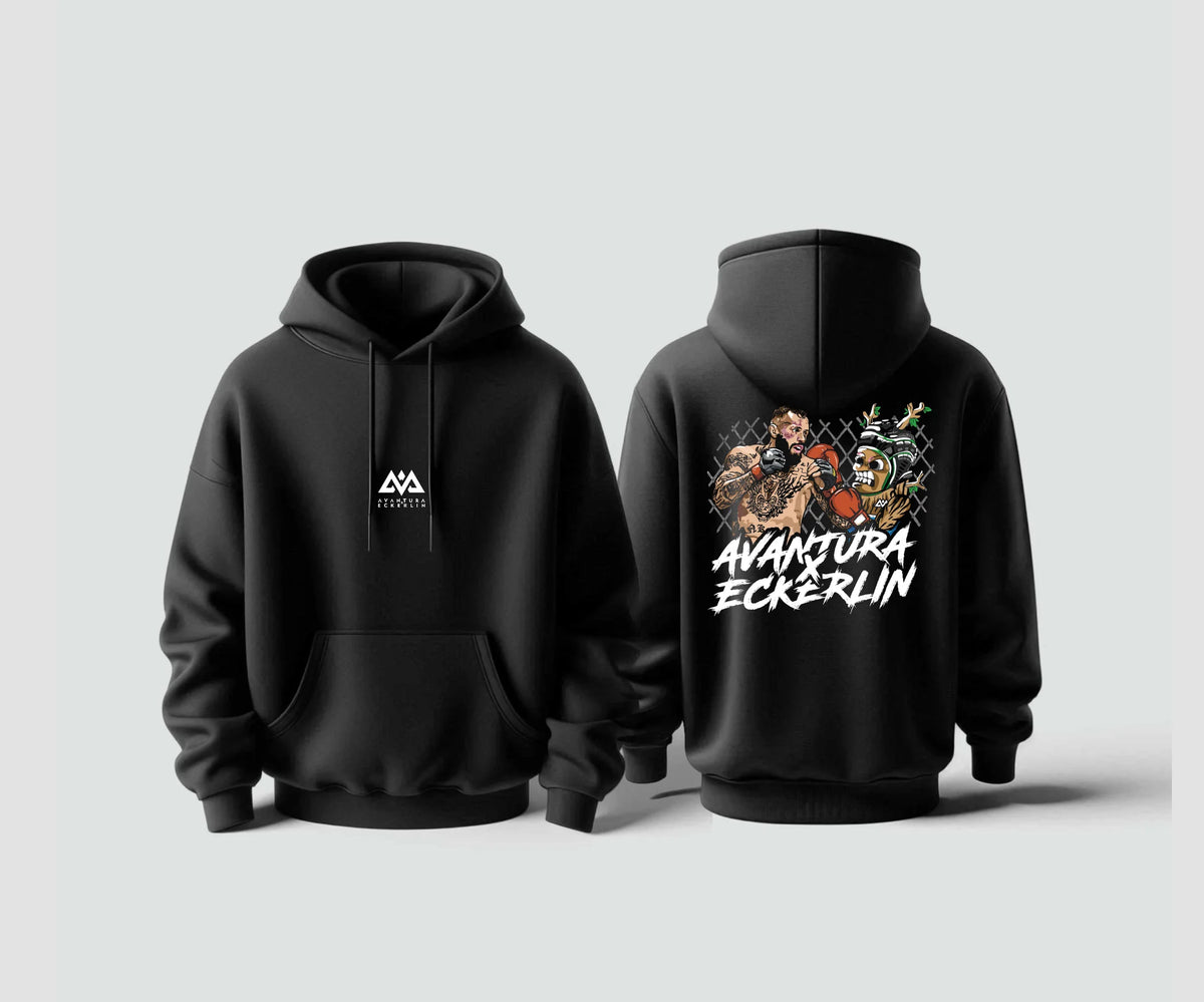 Black Avantura Eckerlin hoodie with chest logo and MMA back print