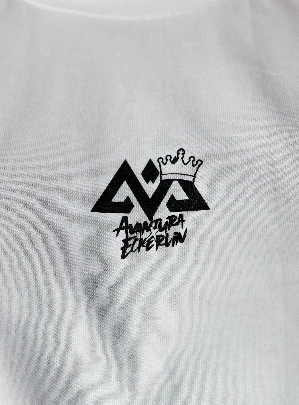 White cotton T-shirt with black AVANTURA ECKERLIN logo print on the chest