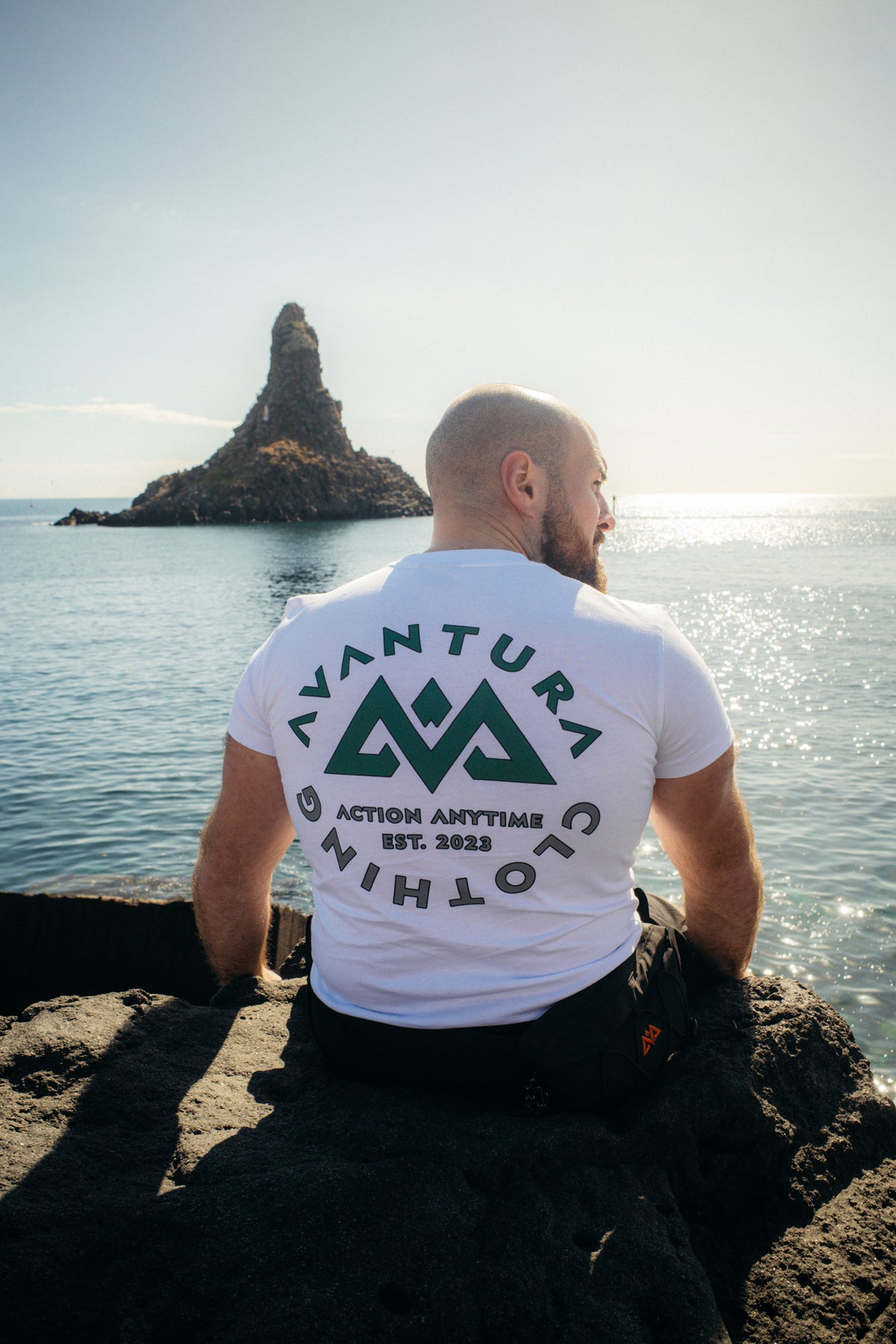 White classic logo t-shirt with large green mountain back print