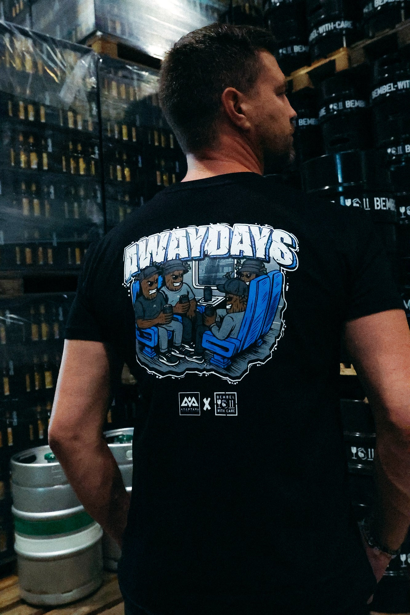 Avantura x Bembel black t-shirt large colorful backprint design
