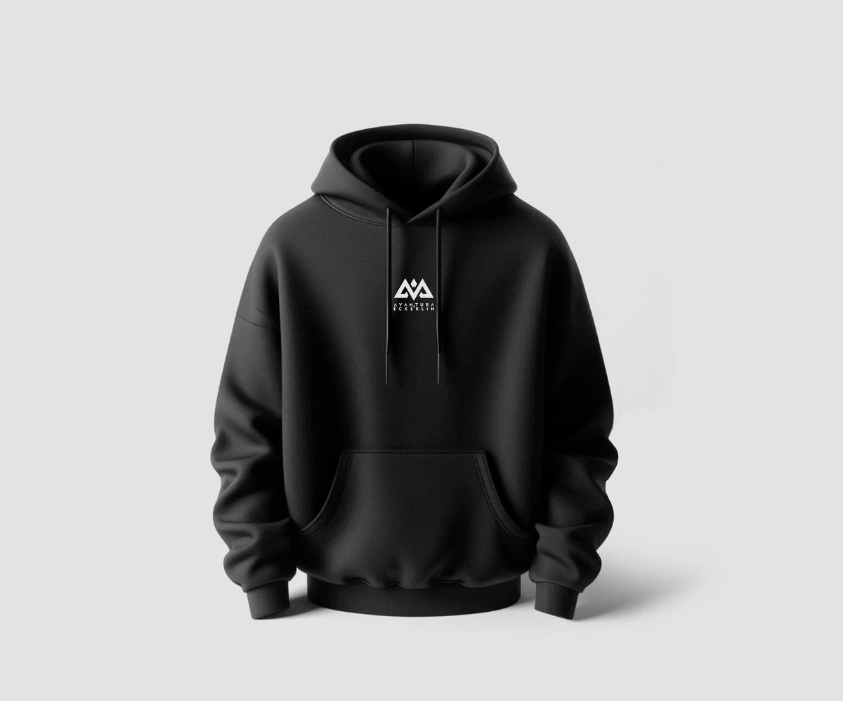 Back detail of black hoodie featuring large MMA fighter graphic print