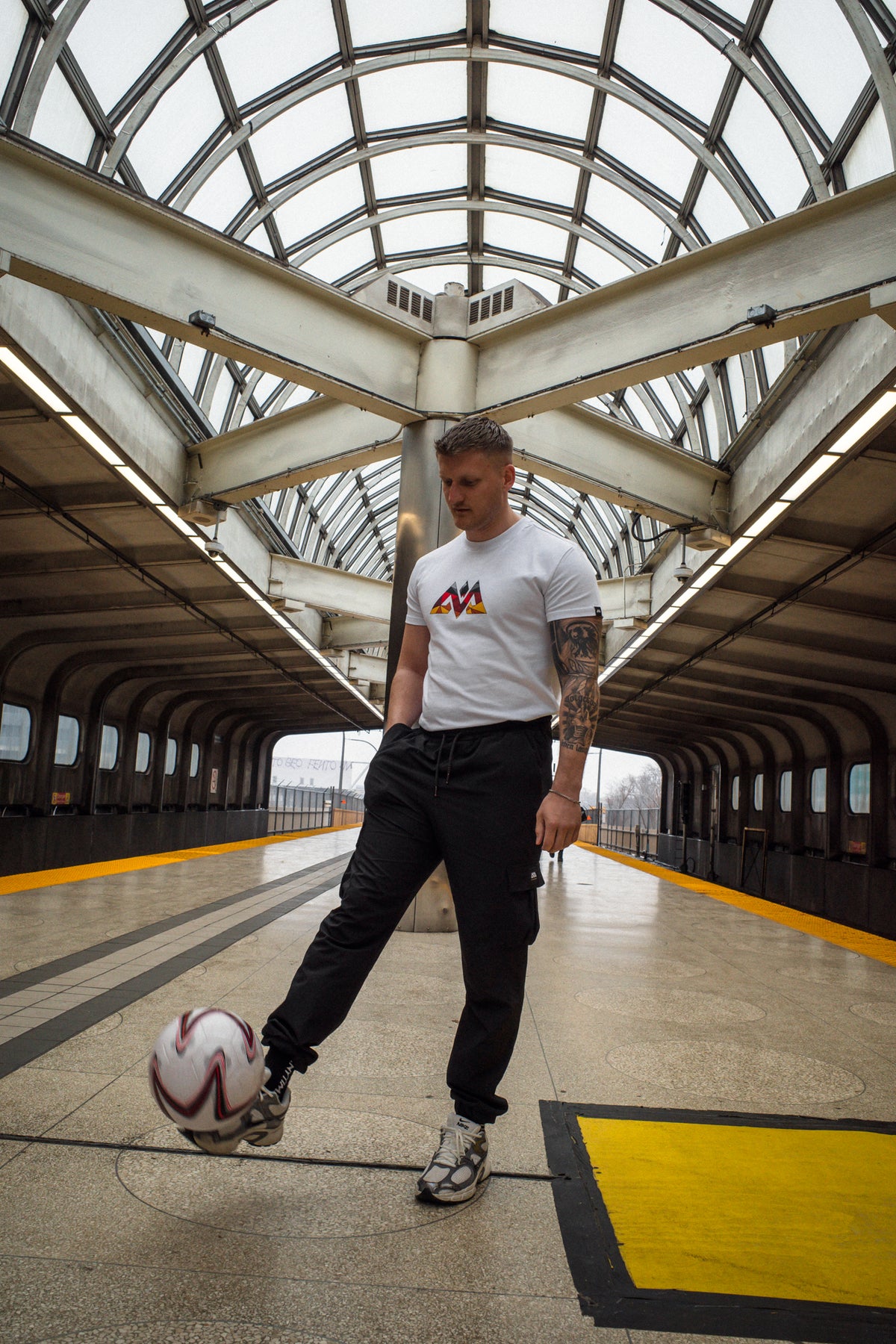 White MOSAIK T-shirt with soccer ball styling